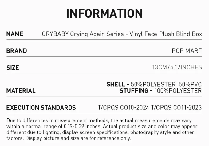 CRYBABY Serie Llorando de Nuevo – Caja Sorpresa de Peluche con Cara de Vinilo