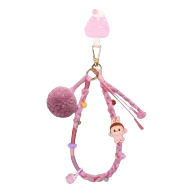 Llavero de fiesta con pompones Labubu «Rojo rosa»