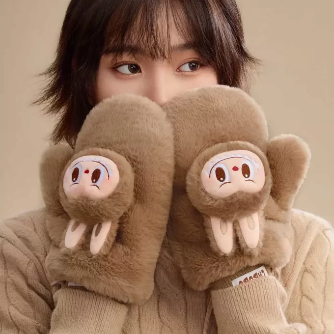 Serie navideña cálida y esponjosa: guantes de peluche LABUBU Serie navideña cálida y esponjosa: guantes de peluche LABUBU