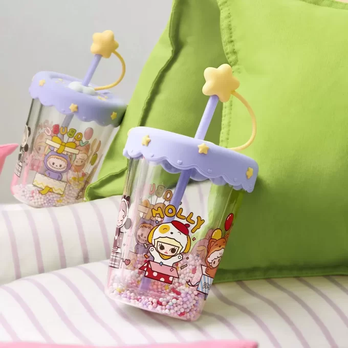 Vaso con pajita agitadora de doble capa para fiesta de pijamas POP BEAN Vaso con pajita agitadora de doble capa para fiesta de pijamas POP BEAN