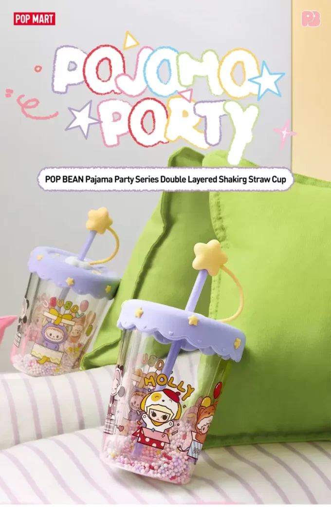 Vaso con pajita agitadora de doble capa para fiesta de pijamas POP BEAN Vaso con pajita agitadora de doble capa para fiesta de pijamas POP BEAN