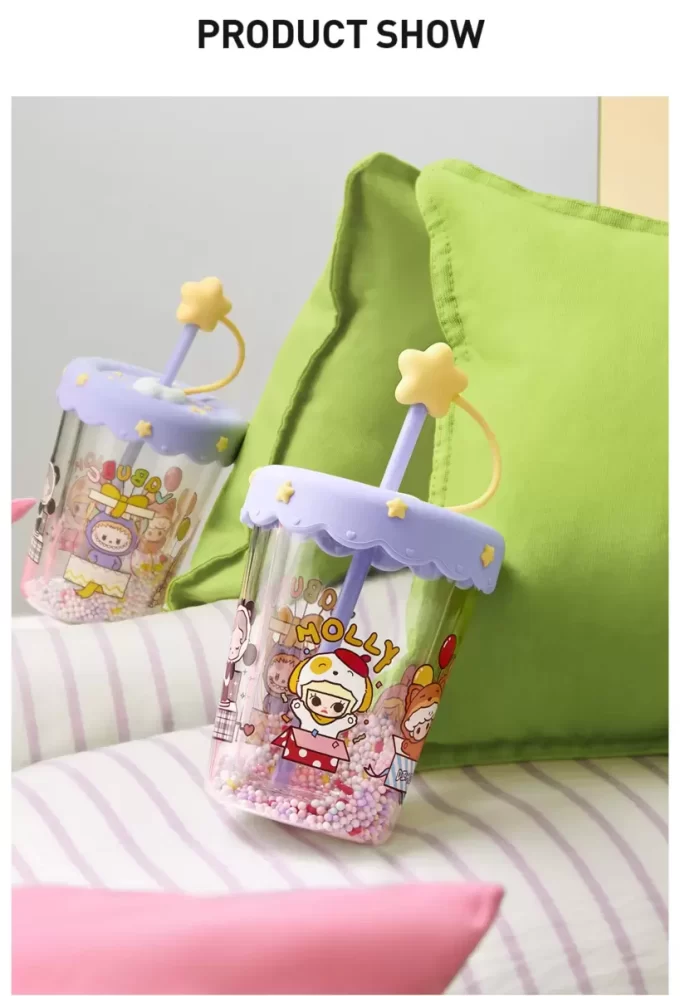 Vaso con pajita agitadora de doble capa para fiesta de pijamas POP BEAN Vaso con pajita agitadora de doble capa para fiesta de pijamas POP BEAN