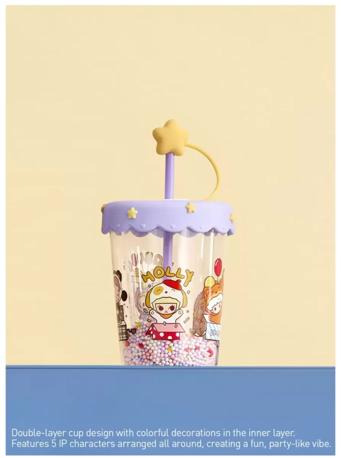 Vaso con pajita agitadora de doble capa para fiesta de pijamas POP BEAN Vaso con pajita agitadora de doble capa para fiesta de pijamas POP BEAN