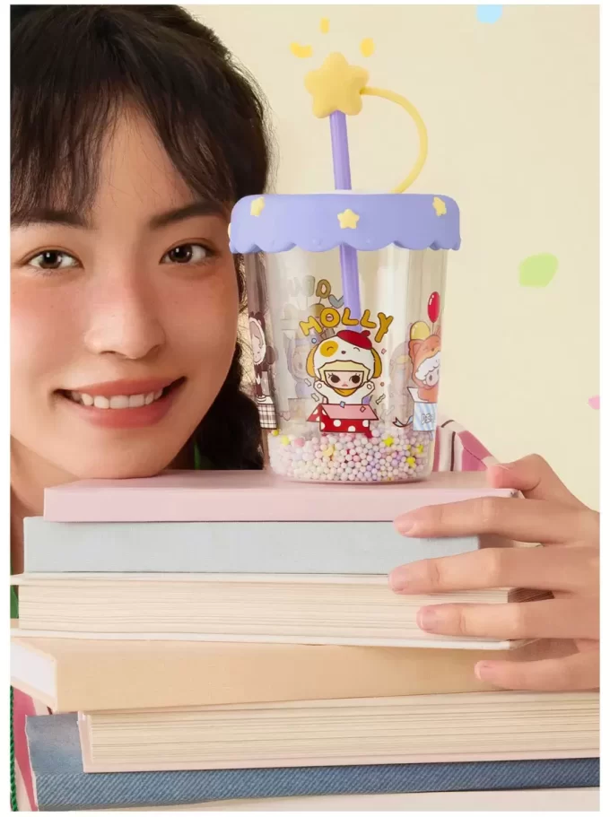 Vaso con pajita agitadora de doble capa para fiesta de pijamas POP BEAN Vaso con pajita agitadora de doble capa para fiesta de pijamas POP BEAN